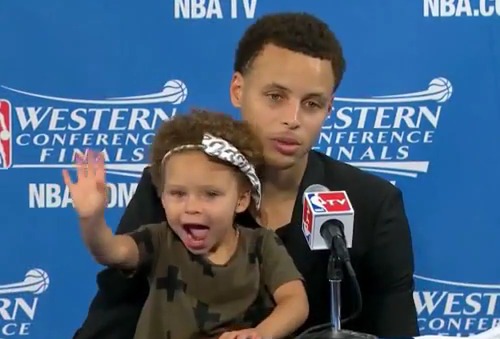 Ahh How Cute: NBA Star Stephen Curry’s Adorable Daughter Steals The Spotlight At Post Game Press Conference. (Video)